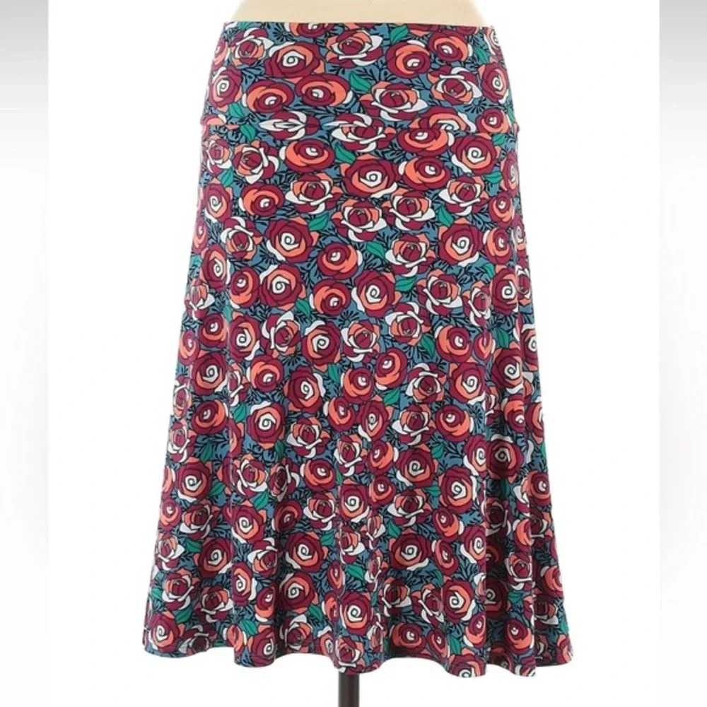 LuLaRoe Azure A-Line Floral Midi Skirt Disney Beauty & The Beast Roses Size S